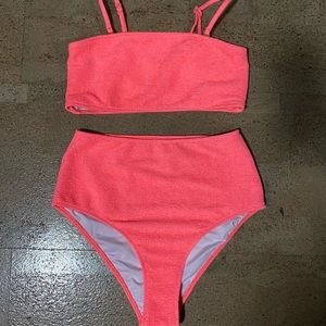Hot Pink High Wasited Two Piece Swimsuit